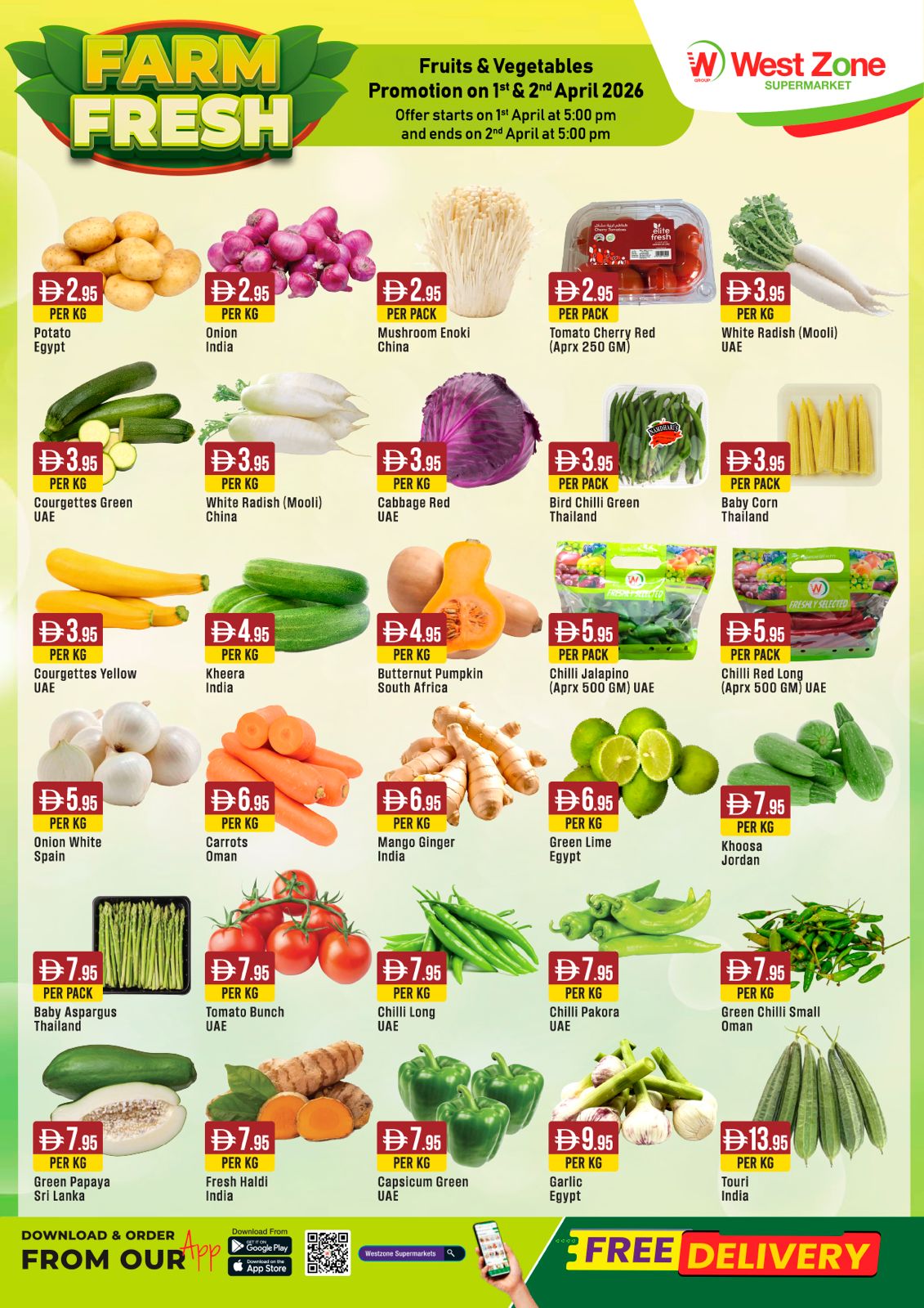 Fruits & Vegetables Promotion 1st April offers start 5:00pm and ends on 2nd April at 5:00pm